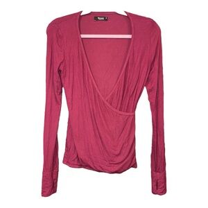 Michael Lauren Long Sleeve Deep V Wrap Top Merlot Ribbed NWT Size XS K4